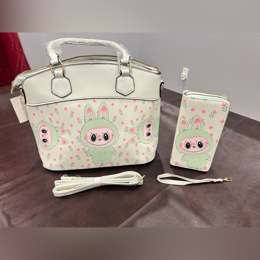 (The Monsters) Light Green Handbag and matching Wallet set.